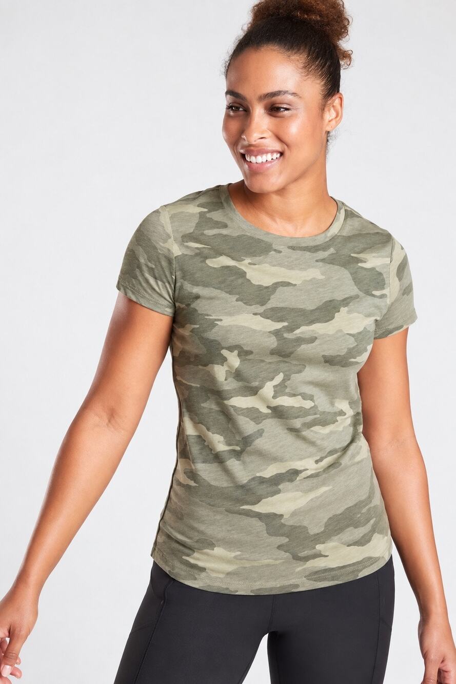 Athleta Organic Daily Tee Green Camo Women’s Size Small